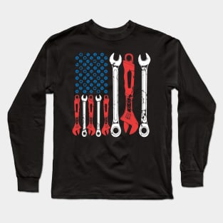 USA American Flag Mechanic Long Sleeve T-Shirt